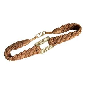 Macrame Braided Belt with Hammered Gold Tone Rectangle Hardware 30”